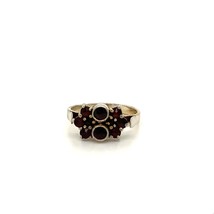 Vintage Sign Silver Art Deco Cluster Garnet Stone Bohemian Cocktail Ring Band 5 - £43.28 GBP