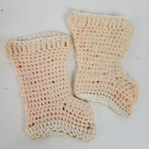 Vintage 1930s Hand Crochet Baby Booties Pink White 2.5 Inch Foot - $10.92