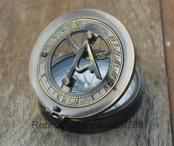 New Vintage Maritime Pocket Sundial Compass Nautical Brass With Antique - $42.08