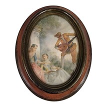 18th-century French galant scene Syroco Serenading Victorian Oval Italy Framed - £38.38 GBP