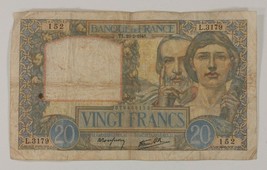 1941 France 20 Francs Note &quot;Science et Travail&quot; Very Good Condition P#92b - £38.26 GBP