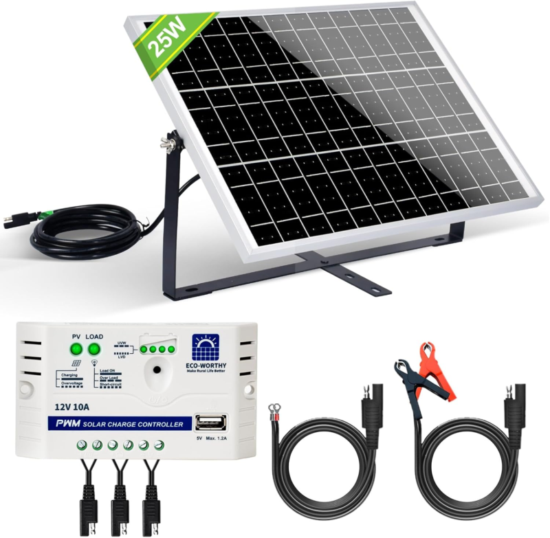 25 Watts 12V off Grid Solar Panel SAE Connector Kit: Waterproof 25W Sola... - $110.62