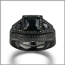 Exquisette Black Pave Cubic Zircons Black Diamonds Black Gold Plated Rings Sets image 2