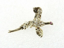 Vintage Costume Jewelry, Silver Tone Flying Bird, Rhinestone Brooch PIN63 - £7.63 GBP