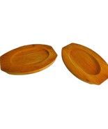 Wood Oak Serving Tray Platters Cheese Crackers Retro Oval Set of 2 Vintage - £7.56 GBP