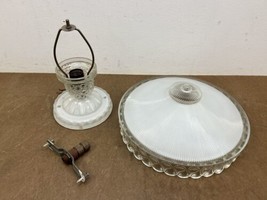 Vintage Ceiling Glass Lamp ART DECO SHADE frosted flush mount light round 40s - £39.37 GBP