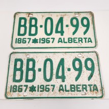 Alberta License Plate Matching Pair 1967 BB-04-99 Centennial White Green VTG - £46.53 GBP