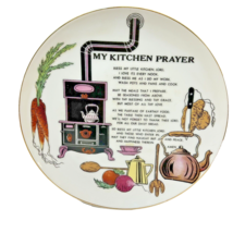 Vintage My Kitchen Prayer Wall Hanging Plate Gold Trim Porcelain Japan 8.25&quot; - £14.33 GBP