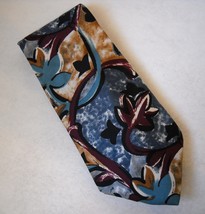 Andrew Rosetti Floral Neck Tie Blue Plum Tan 100% Silk Handmade Abstract... - £18.82 GBP