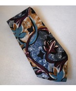 Andrew Rosetti Floral Neck Tie Blue Plum Tan 100% Silk Handmade Abstract... - £19.12 GBP