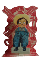 Antique Valentine Dutch Boy Windmill Dove Greeting Card 3-D Die-Cut Stand Up - £13.67 GBP