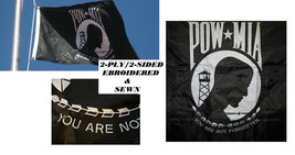 Heavy Duty 3x5ft *Usa Pow Mia Premium Embroidered&amp;Sewn 2 Ply 2-SIDED Flag Banner - £31.45 GBP