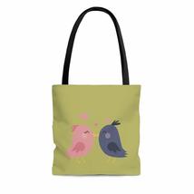 Birds In Love Valentine&#39;s Day Olive Green AOP Tote Bag - $26.35+