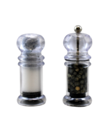 Salt Shaker &amp; Pepper Mill Set Promotional Priced Acrylic Clear Plastic - £7.11 GBP