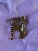 Vintage Gold Tone Cat Playing with Fish In Bowl Pin Brooch - £19.97 GBP