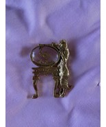 Vintage Gold Tone Cat Playing with Fish In Bowl Pin Brooch - £19.66 GBP