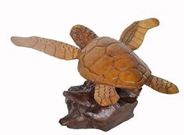 Large XL Hand Carved LG Mahogany Flying Turtle ON Coral Log Drift Wood - $79.14