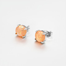 Wish 8Mm Opal Earrings Copper White Gold Plated Women&#39;s Earrings - £7.98 GBP