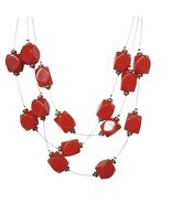 Vintage Multi-Strand Red Bead Statement Necklace Faceted Geometric Bead ... - $24.26