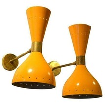 Italian 1950&#39;s Mid Century Brass Diabolo Wall Sconce Light Fixture lamp pair - £104.16 GBP