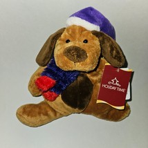 Brown Puppy Dog Plush Purple Snowflake Hat Stuffed Toy Holiday Christmas w/TAG - $14.80
