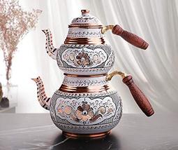 LaModaHome Handmade Copper Turkish Traditional Tea Pot with Wooden Non-Burning H - £65.20 GBP