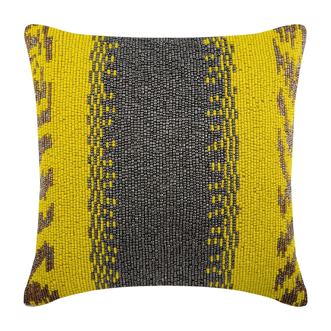 Handmade Ivory Beaded Art Deco 16&quot;x16&quot; Silk Throw Pillow Cover, Yellow C... - $69.23+