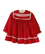 Vintage Infant Dress Red White Pin Dot Pinch Pleated Skirt Lace Trim - £13.62 GBP