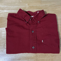 Red Head Shirt Men&#39;s Large Red Button Up Cotton Pockets Outdoor Camp Lon... - $13.51