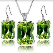 Vintage Simple Silver Big Square Zircon Crystal Stones Pendant Necklace Earrings - £17.35 GBP