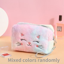 1 pc fur cat cosmetic bag for women plush girl makeup bag female beauty case travel thumb200
