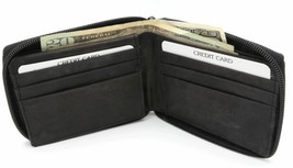 Bifold Genuine Cow Leather Black Color Zip-Around Wallet - 9 Card Pockets - £9.37 GBP