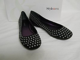 Style &amp; Co 5.5 M New Womens Beau Black Flats Gromets Shoes NWB - £46.70 GBP
