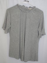 Above &amp; Beyond Gray Mock Neck Short Sleeve Tee With Ruffle Accent Sz M #8130 - £6.04 GBP