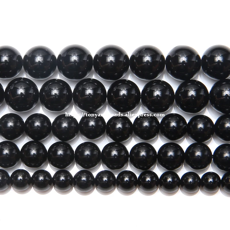 A quality Natural Genuine Black Tourmaline Stone Round Loose Beads 15&quot; Strand 6 - £6.35 GBP+