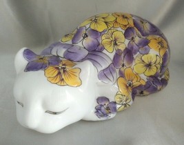 F. Atkins, Inc. SERENDIPITY Purple/Yellow Floral Sleeping Cat Porcelain Figurine - £23.42 GBP