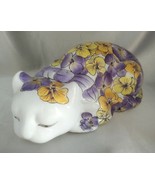 F. Atkins, Inc. SERENDIPITY Purple/Yellow Floral Sleeping Cat Porcelain ... - $29.30