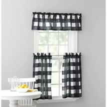 Mainstays 3-Piece Valance &amp; 36&quot; Tiers Curtain Set ~ Black &amp; White Check Pattern - £20.92 GBP