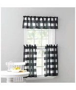 Mainstays 3-Piece Valance &amp; 36&quot; Tiers Curtain Set ~ Black &amp; White Check ... - £20.97 GBP