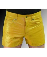Pants Soft Genuine Lambskin Leather Sports Boxer Pocket Yellow Men Short... - $126.17 CAD+