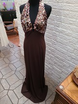 Brown Sequin fitted halter Formal Gown DRESS Bombshell Niki Livas 4 Gats... - $35.18