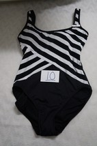 Dkny Spliced Stripe Swimsuit in Black Ivory SIZE 10-$94 - $42.62
