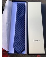 GUCCI CLASSIC MONOGRAM SILK TIE Ties Blue Double G - £132.36 GBP