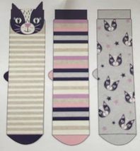 NEW Womens Kitty Cat Crew Socks Set of 3 Pr fit ladies &amp; girls shoe sz 4-10 - $8.95