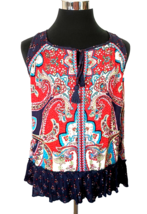 Bila Top Women&#39;s Size Medium Boho Chic Multicolor Paisley Floral Lace Sleeveless - £11.65 GBP