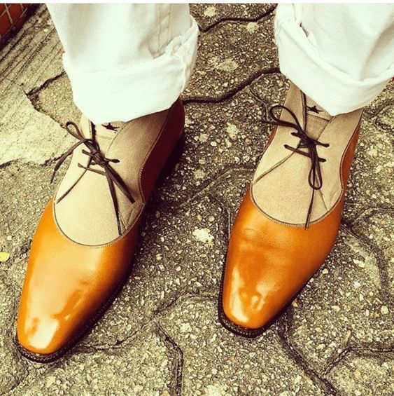 NEW Handmade Mens fashion two toned Chukka boots, Men tan and Beige Chukka boot