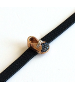 Women&#39;s Bracelet 18k Bi-color Gold Black Silk Shoe Blue Sapphires - £368.14 GBP