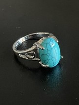 Turquoise Stone S925 Silver Statement Woman Ring Size 8 - £11.67 GBP