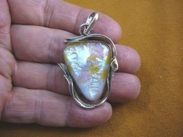 (D-313) White pink yellow triangle DICHROIC Fused GLASS Sterling silver Pendant - $84.14