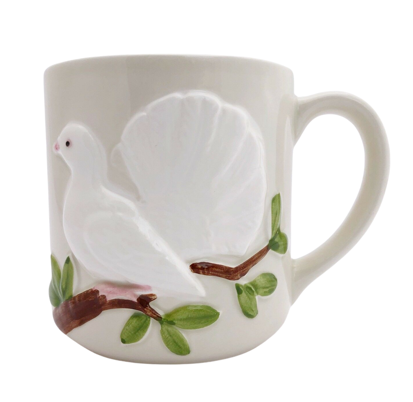 Primary image for Vintage Coffee Mug 3D Ceramic Art White Peace Dove on Branch